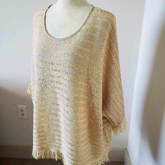 🔥Alison Andrews gold poncho style sweater acrylic/lurex size L/XL 🔥 - Picture 5 of 10